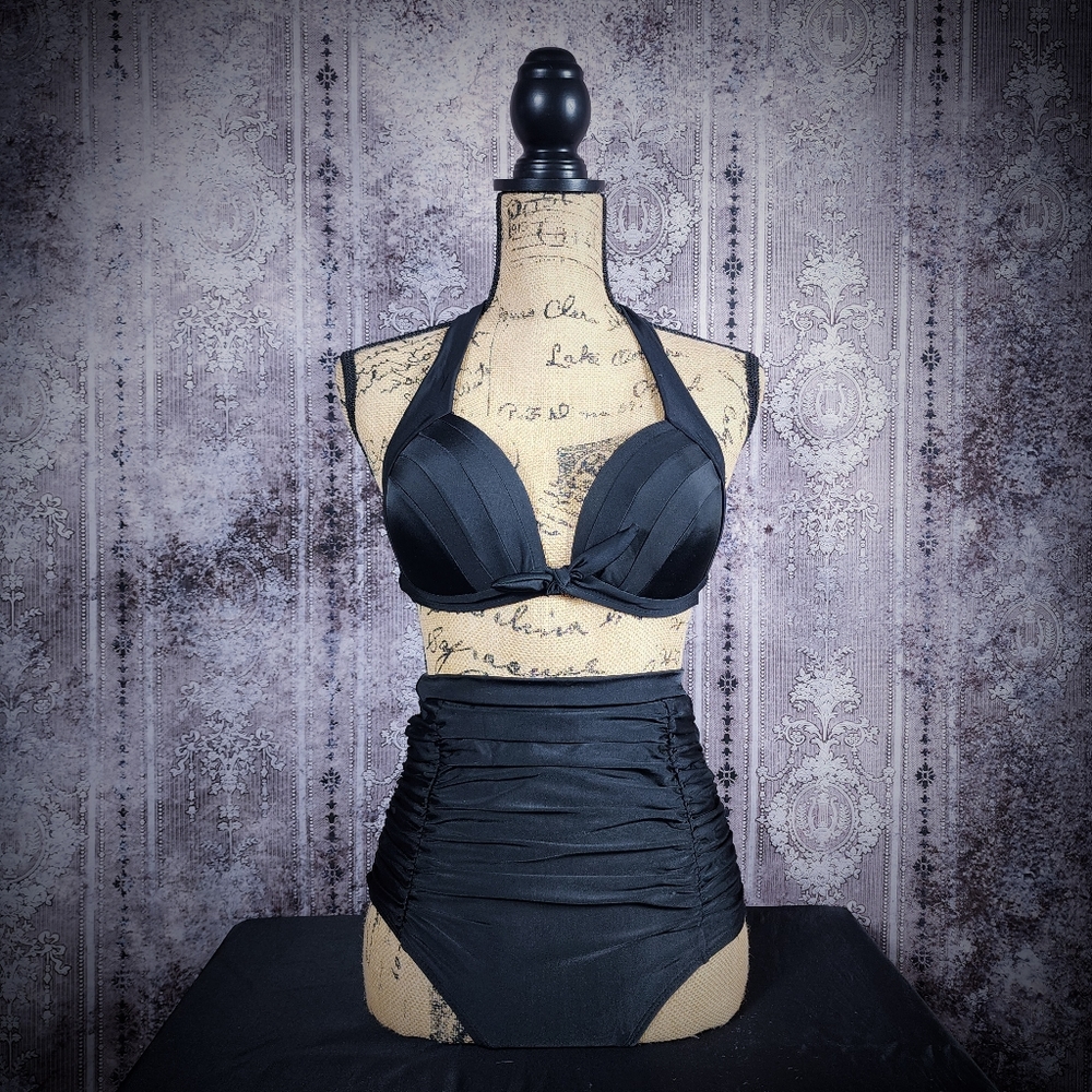 NWOT Black High-waist Halter Bikini